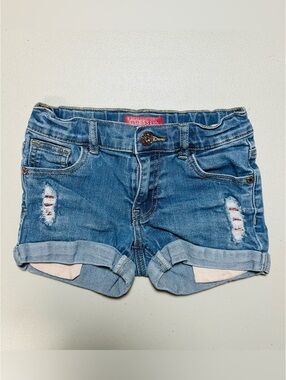GUESS Kids Distressed Denim Shorts Girls Size 6 Cuffed Rhinestone Logo